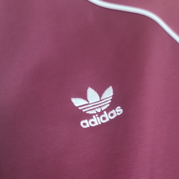 Adidas Burgundy Track Jacket with White Stripes - Picture 3 of 4